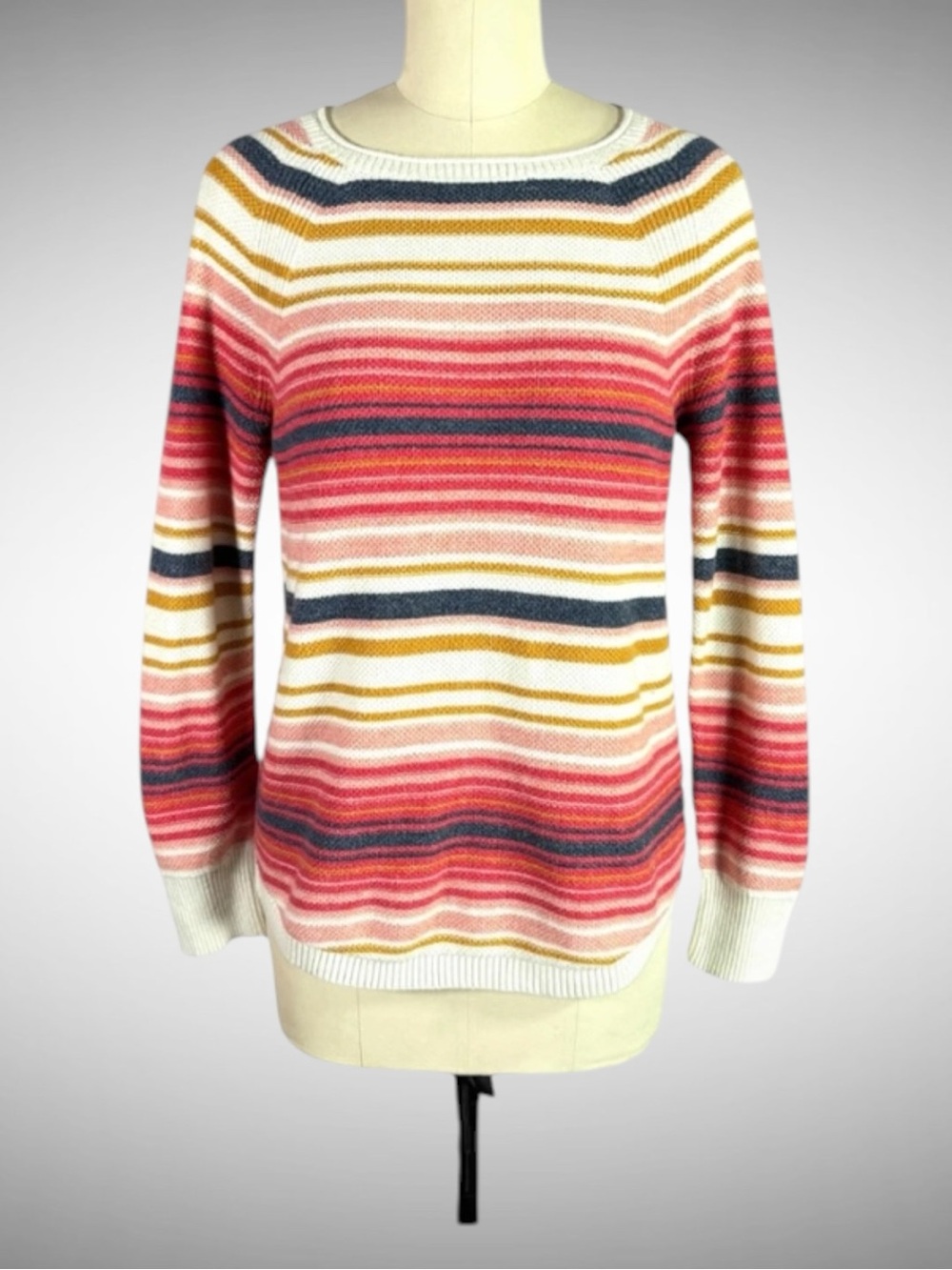 L.L. Bean Striped Crewneck Sweater in Pink, White, Gold, Navy